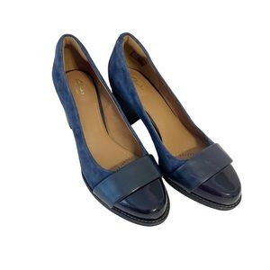 CLARKS Women’s Two Tone Navy Suede & Black Tarah Brae Pump Size 7 #436710